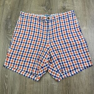 Castaway Mens Multicolor Gingham Flat Front Outdoor Golf Chino Shorts Size 34